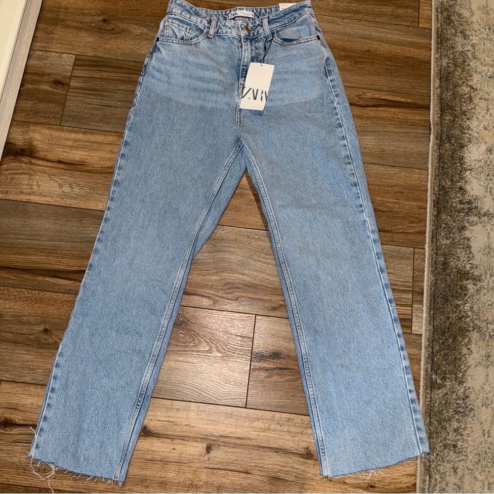 Zara Women's NWT High-Rise Straight Leg Ankle Rigid Jeans Blue Size 4 (US 27)
